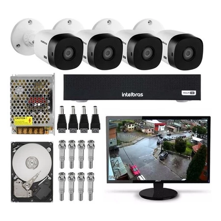 Kit Cftv 4 Câmeras infravermelho Dvr Intelbras Multi Hd 720p 1mp + Monitor completo