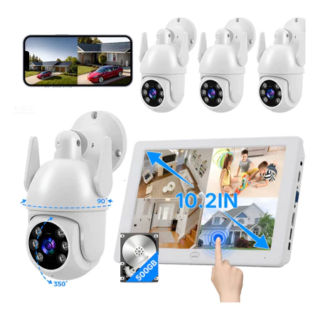 Kit 4 Segurança Com Monitor Gravador Nvr 360° WIFI Inteligente à Prova D'Água