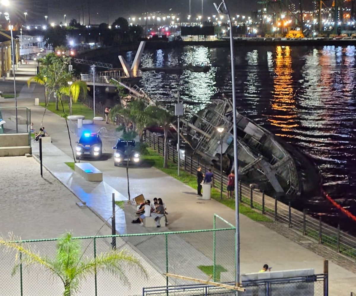 Navio aderna e repousa no fundo do estuário em Santos; autoridades agem