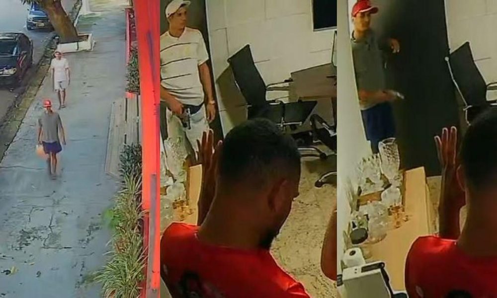 ta. Outra filmagem ainda revela a abordagem dos suspeitos a um motociclista, que