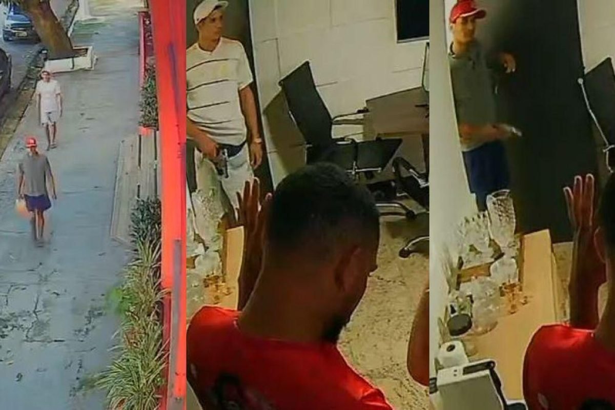 ta. Outra filmagem ainda revela a abordagem dos suspeitos a um motociclista, que