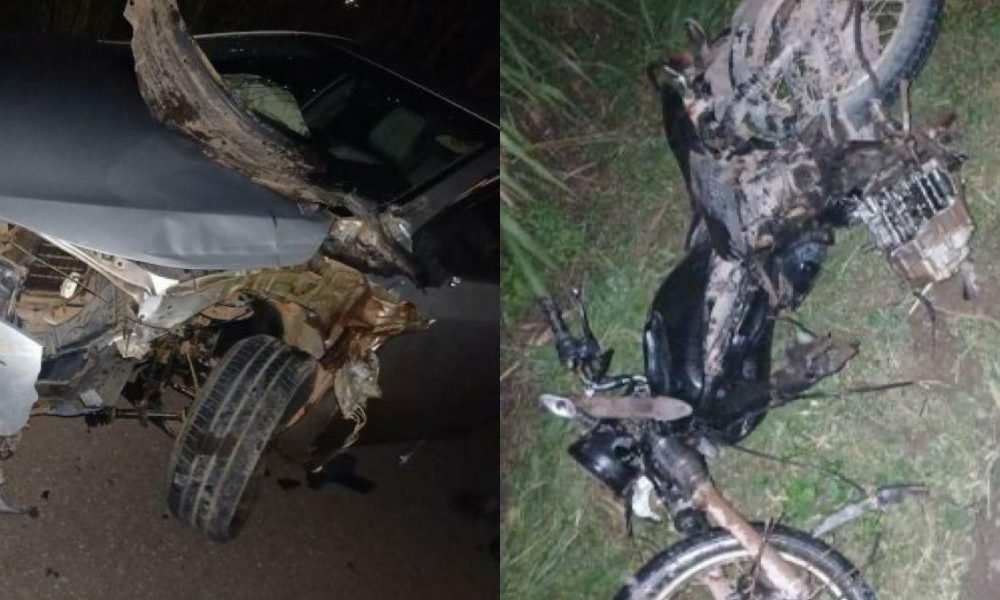 tal Tailândia, o impacto da batida foi intenso e deixou o motociclista gravement