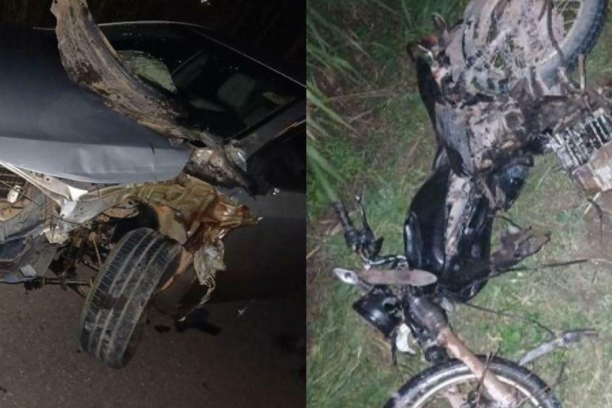 tal Tailândia, o impacto da batida foi intenso e deixou o motociclista gravement