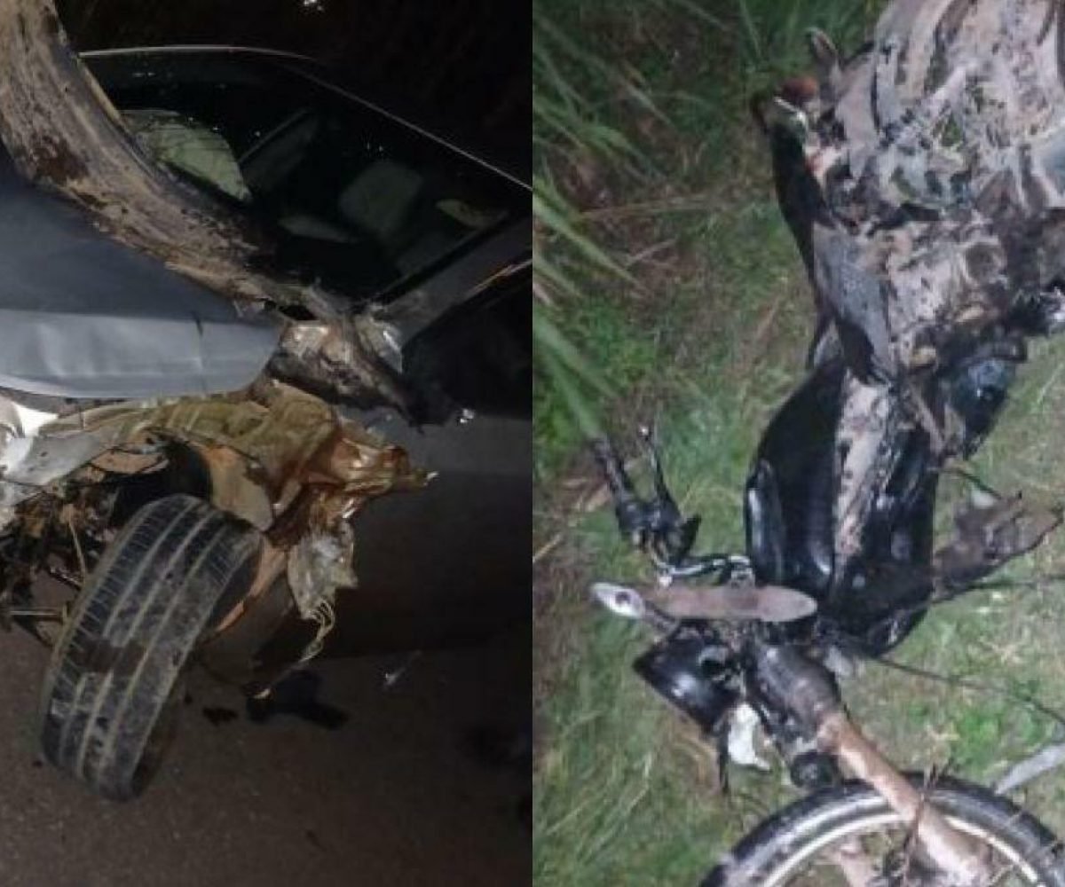 tal Tailândia, o impacto da batida foi intenso e deixou o motociclista gravement