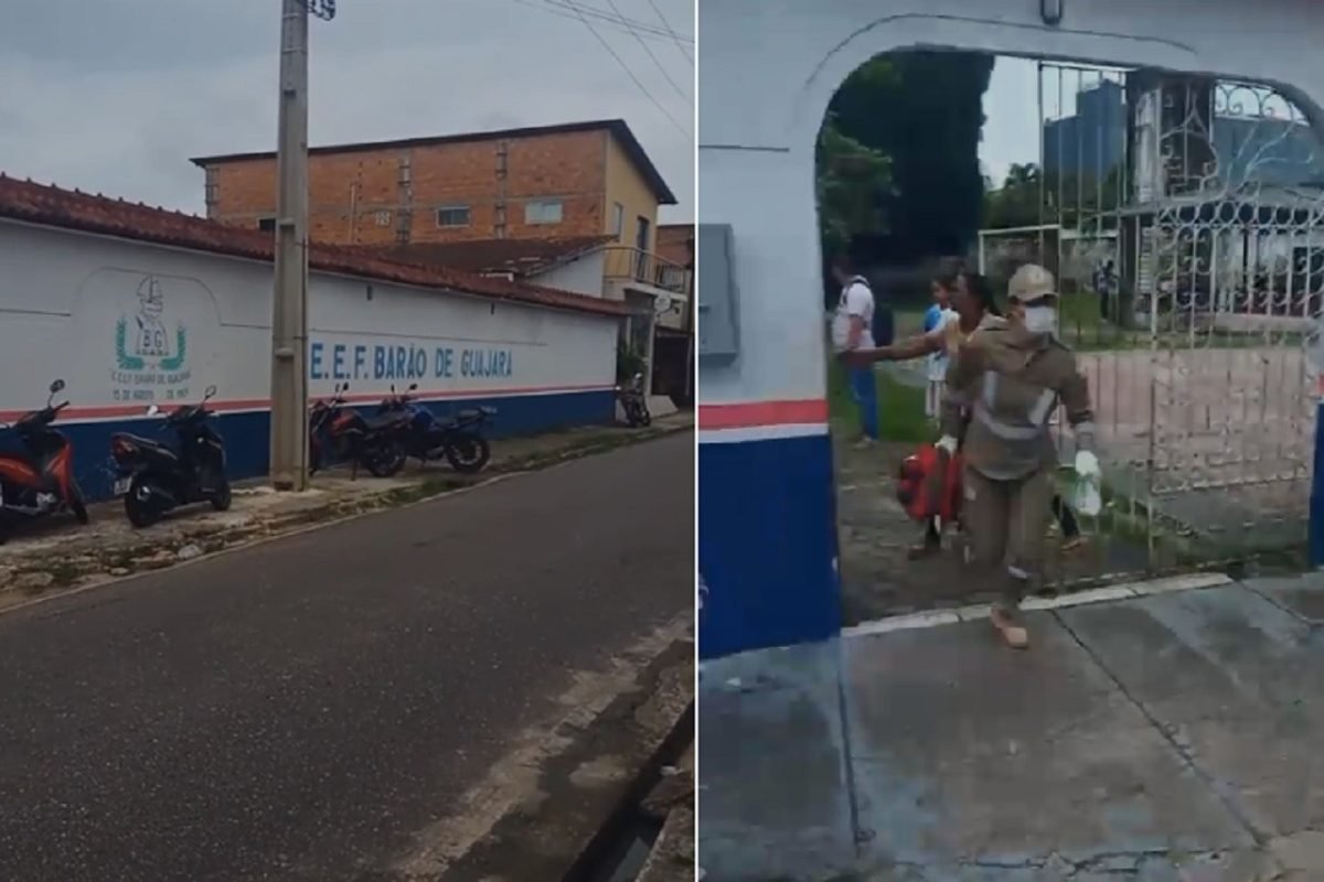 outro aluno com facão dentro de escola em Vigia, no Pará Reprodução Um estudante