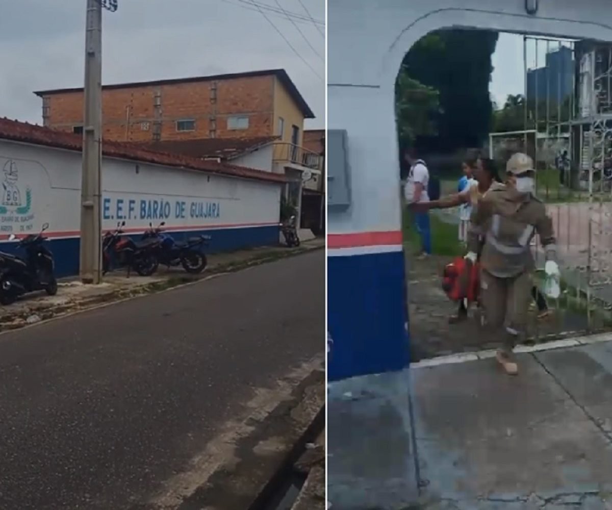 outro aluno com facão dentro de escola em Vigia, no Pará Reprodução Um estudante