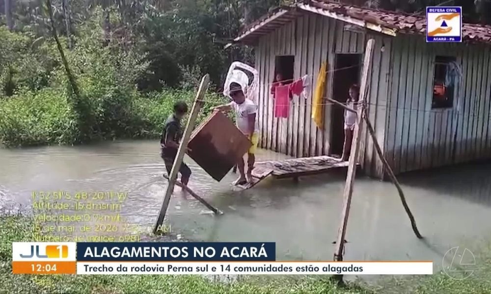 Em Acará, trecho da rodovia Perna sul e 14 comunidades estão alagadas após chuvas