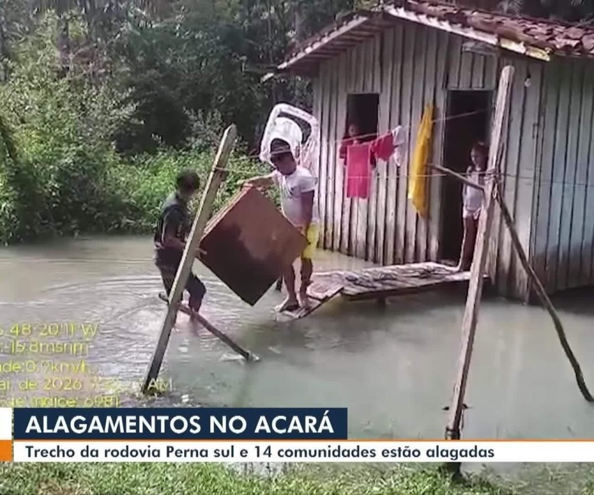Em Acará, trecho da rodovia Perna sul e 14 comunidades estão alagadas após chuvas
