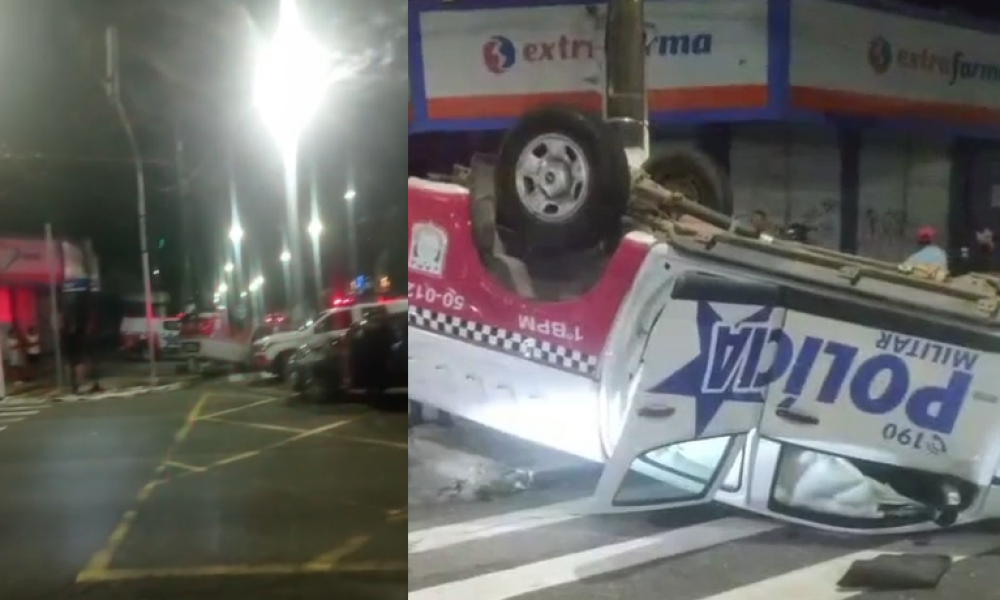 outro carro, o que provocou o capotamento da viatura. O impacto chamou a atenção