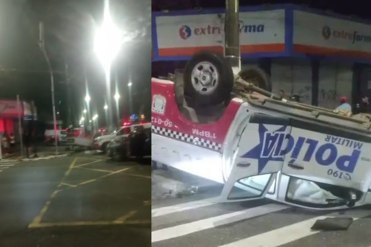 outro carro, o que provocou o capotamento da viatura. O impacto chamou a atenção