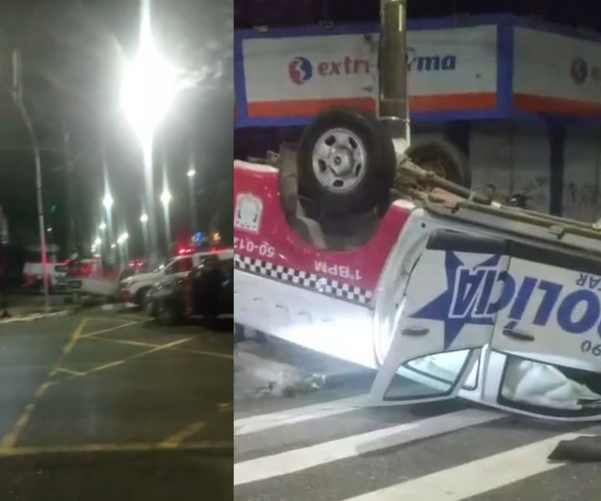 outro carro, o que provocou o capotamento da viatura. O impacto chamou a atenção