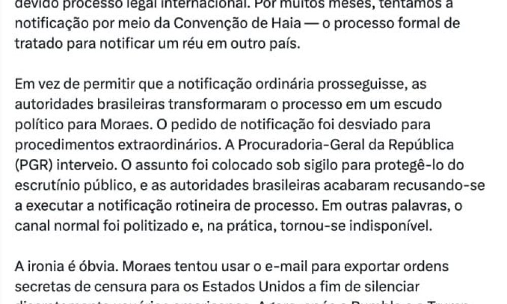 email, caso decida se manifestar na ação movida contra ele nos Estados Unidos pe