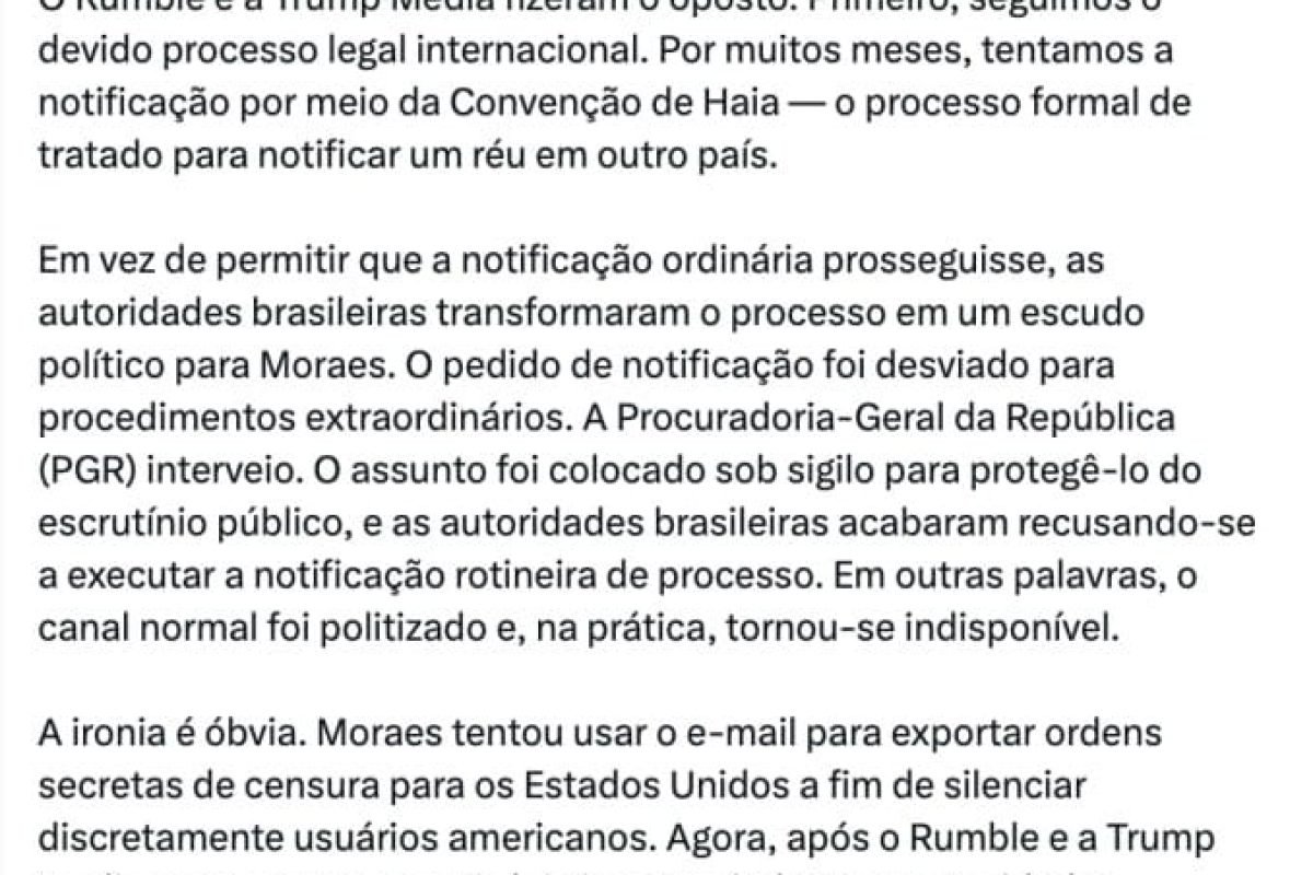 email, caso decida se manifestar na ação movida contra ele nos Estados Unidos pe