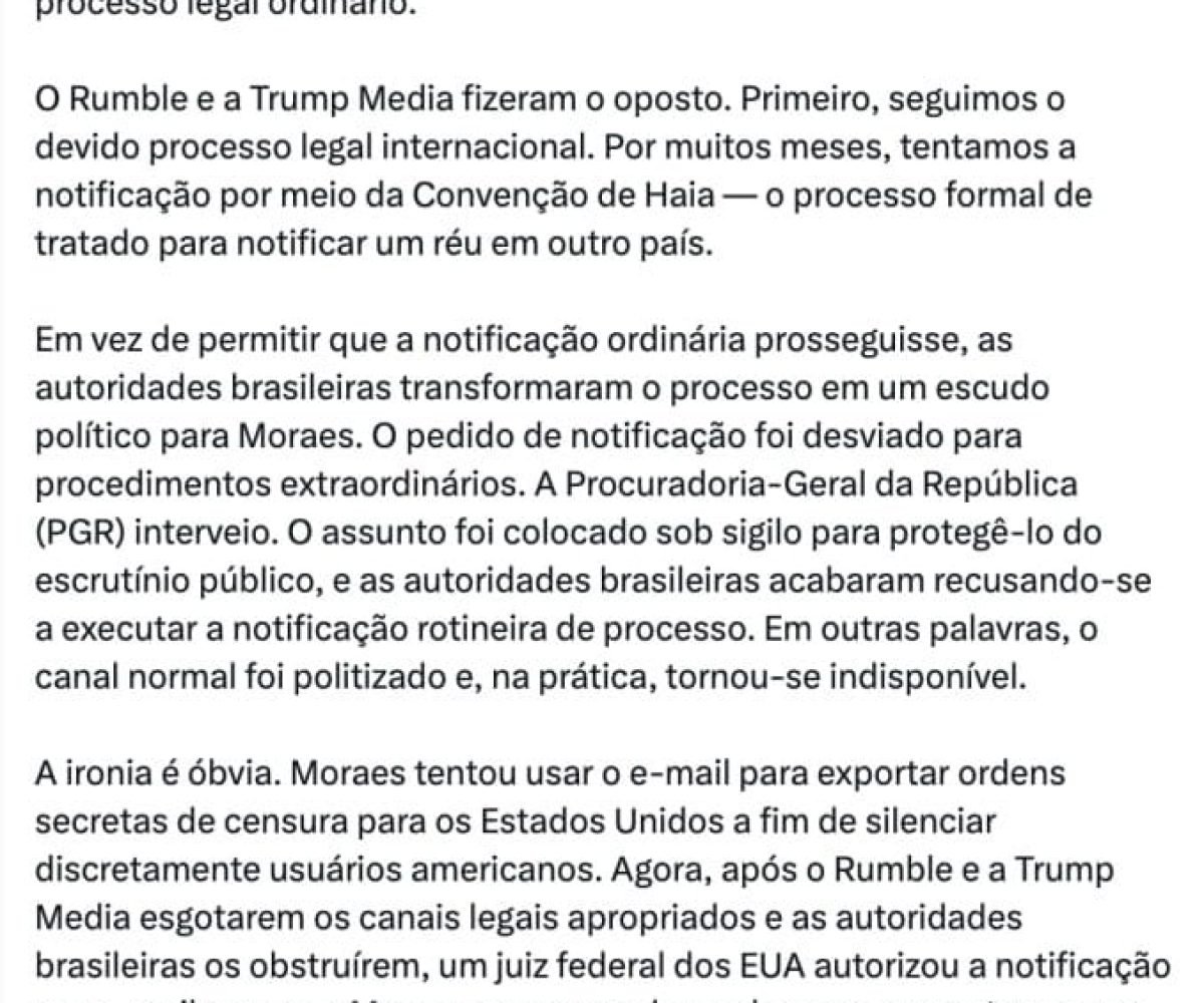 email, caso decida se manifestar na ação movida contra ele nos Estados Unidos pe