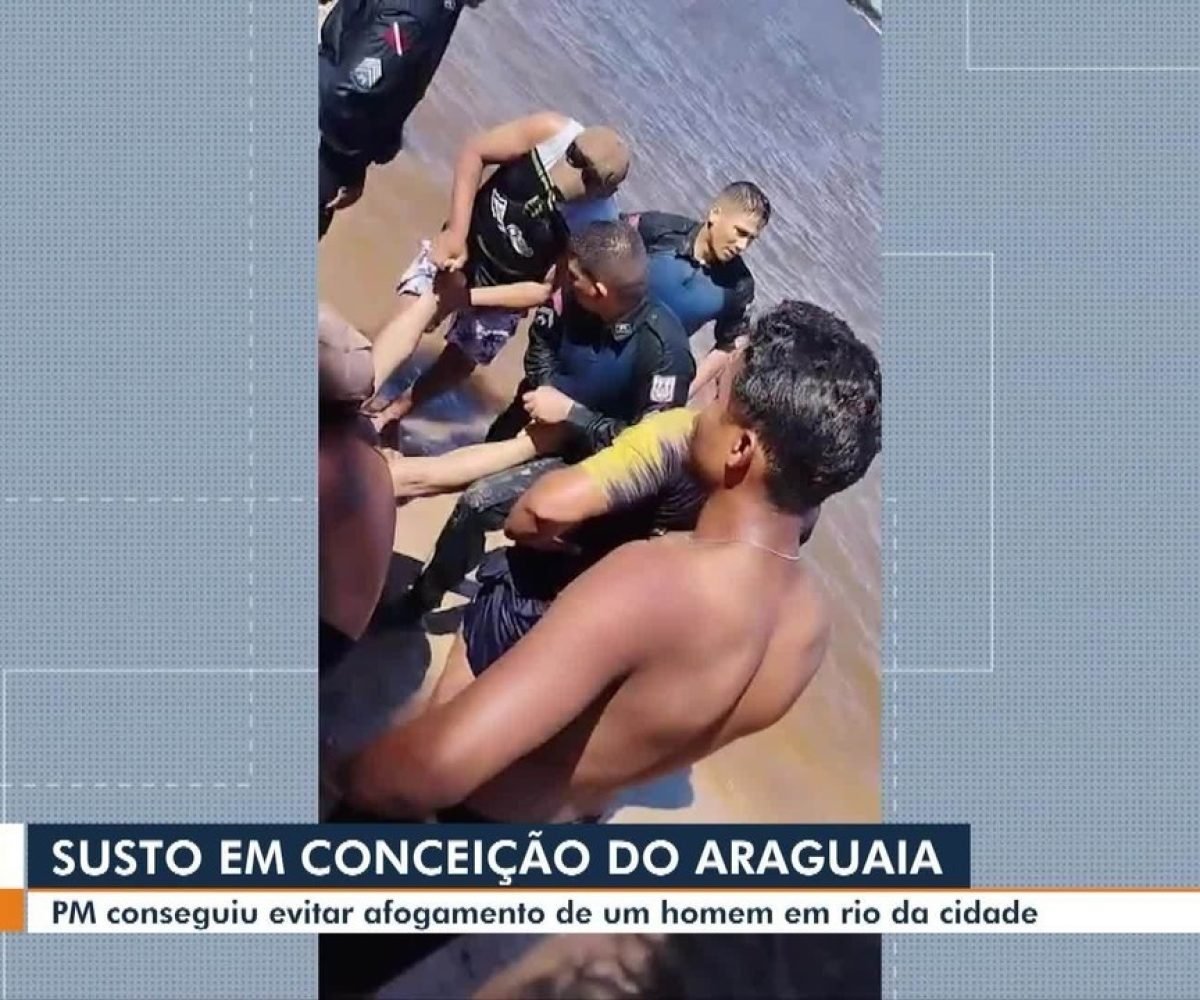 PM evita afogamento de homem em rio de conceição do Araguaia