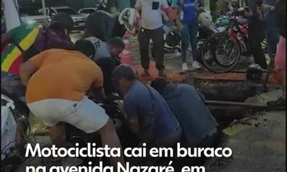 Motociclista cai em buraco na avenida Nazaré, em Belém