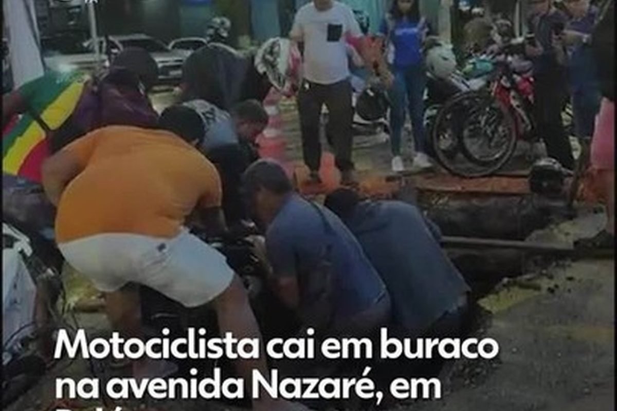 Motociclista cai em buraco na avenida Nazaré, em Belém
