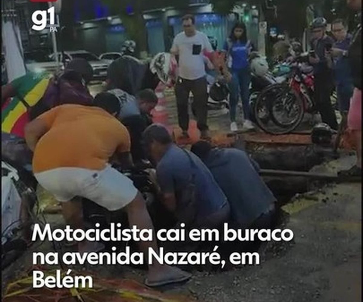 Motociclista cai em buraco na avenida Nazaré, em Belém