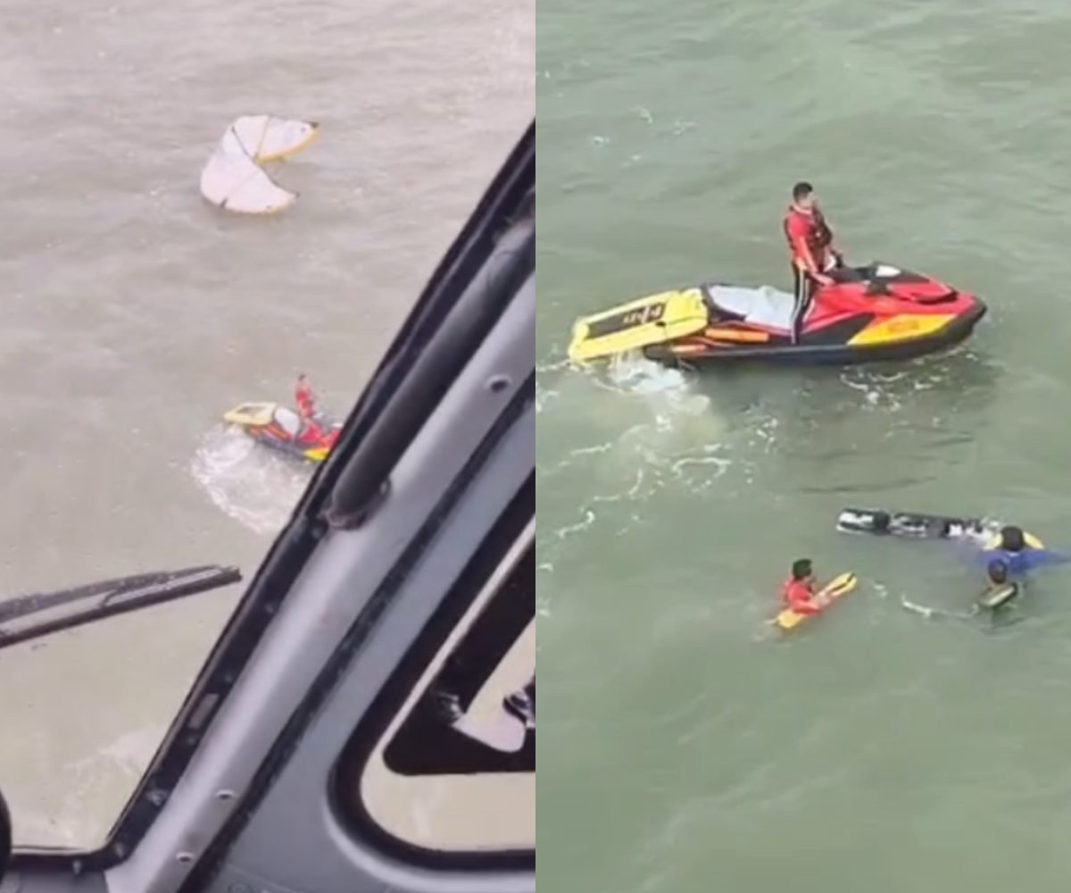 tistas de kitesurf foram resgatados em alto mar. Reprodução / Graesp Bombeiros e