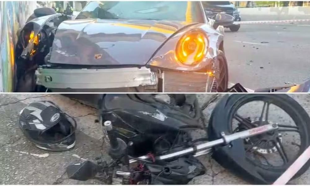 sche, ele perdeu o controle do veículo, que atingiu duas motocicletas, dois carr