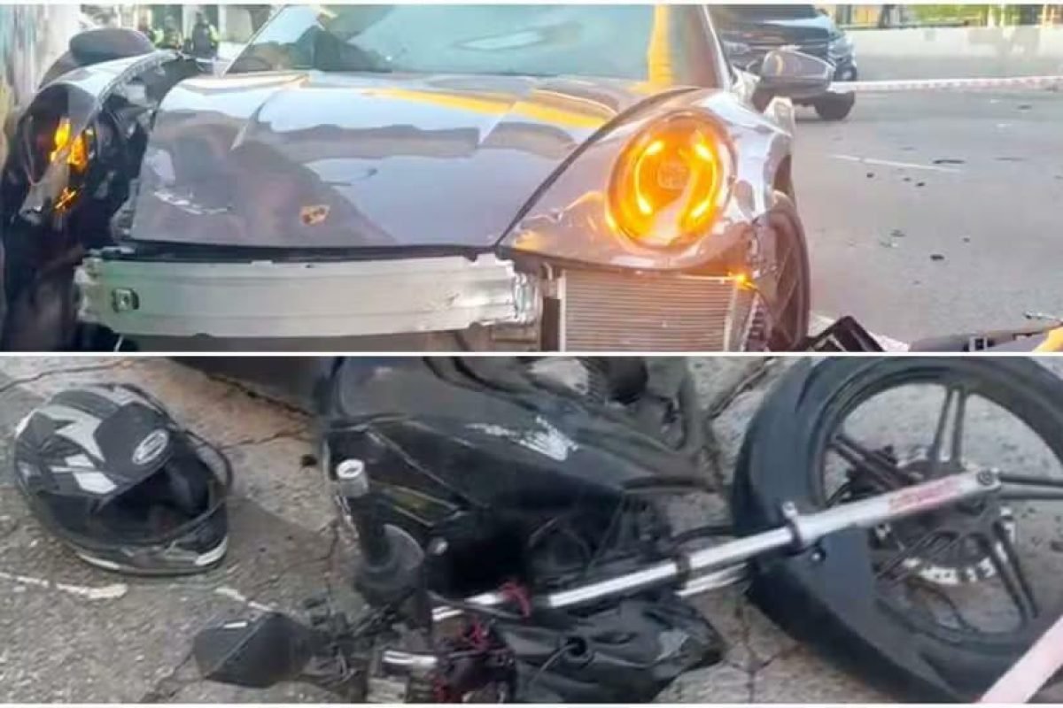 sche, ele perdeu o controle do veículo, que atingiu duas motocicletas, dois carr