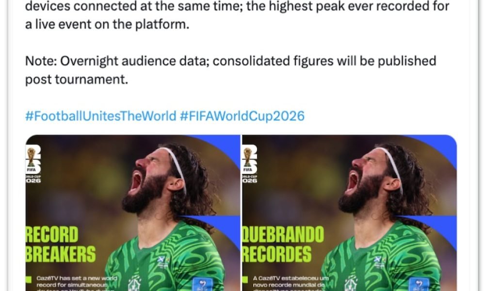 tuguês: “ ⚽️ CazéTV estabeleceu um novo recorde mundial de dispositivos simultân